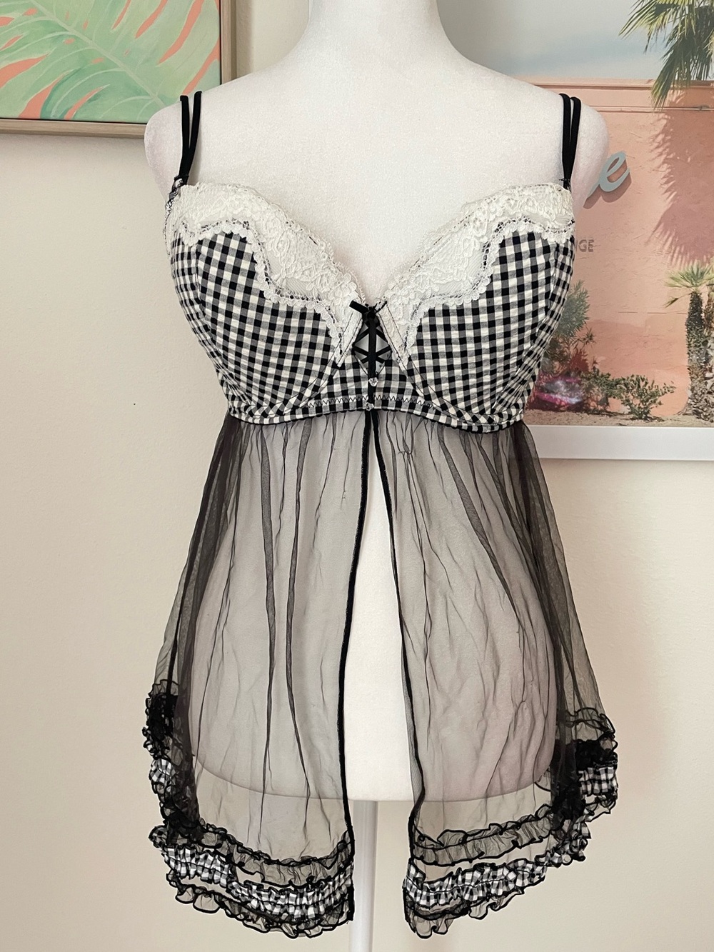Victoria's Secret Gingham Push Up Bra Babydoll Lingerie Slip Size 36D